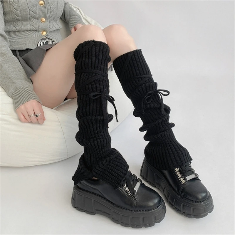 Dievčatá Lolitas Ohrievače nohy luky šnurované pletené vzplanuté rukávy na nohy Goth Baggy Cuffs členky Halda ponožky jk uniformné nohy