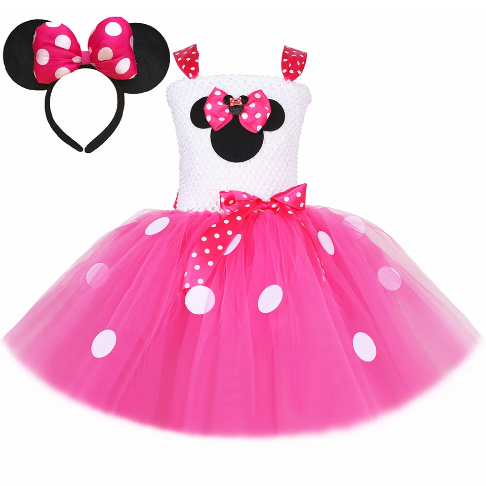 Dievčatá Minnie kostým ružové červené batoľatá dievčatá Fancy Polka dot princezná Tutu oblečenie detské detské halloween narodeninové šaty šaty