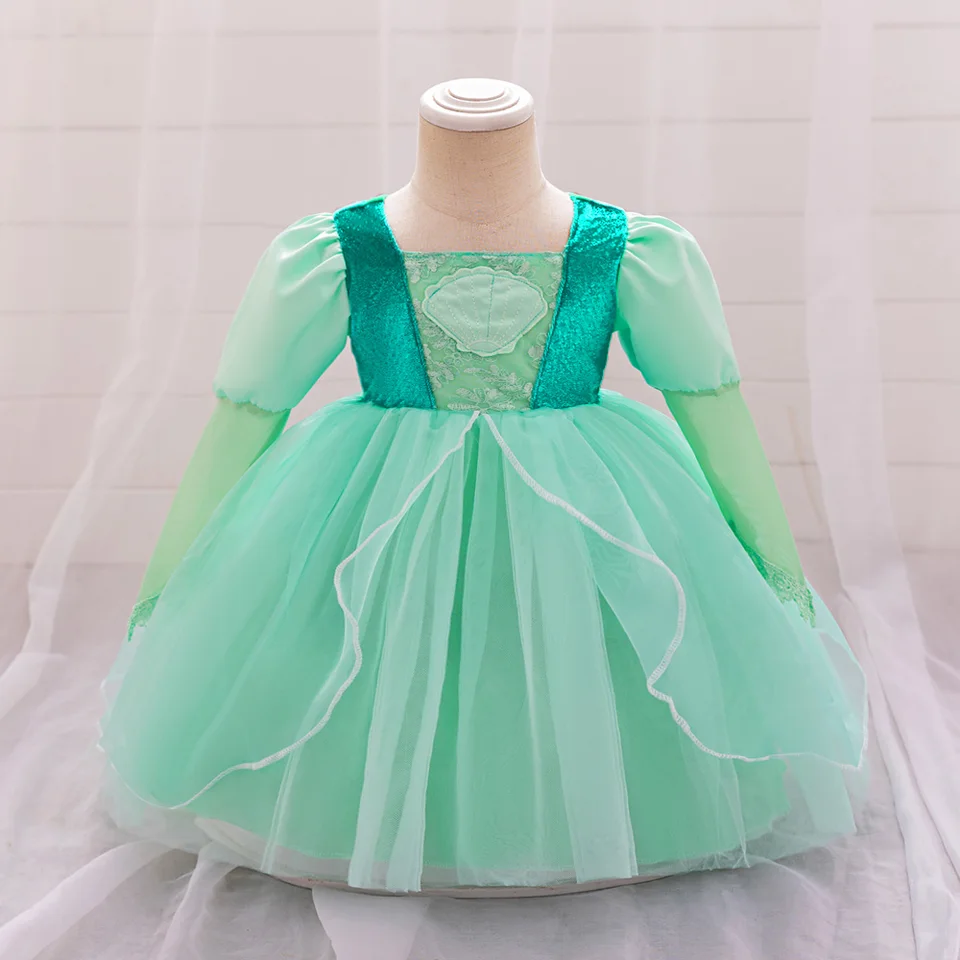 Dievčatá morská panna kostým pre deti Ariel princezná s dlhým rukávom tyl tyllle garbrínové oslavy ples šaty cosplay halloween loptu šaty