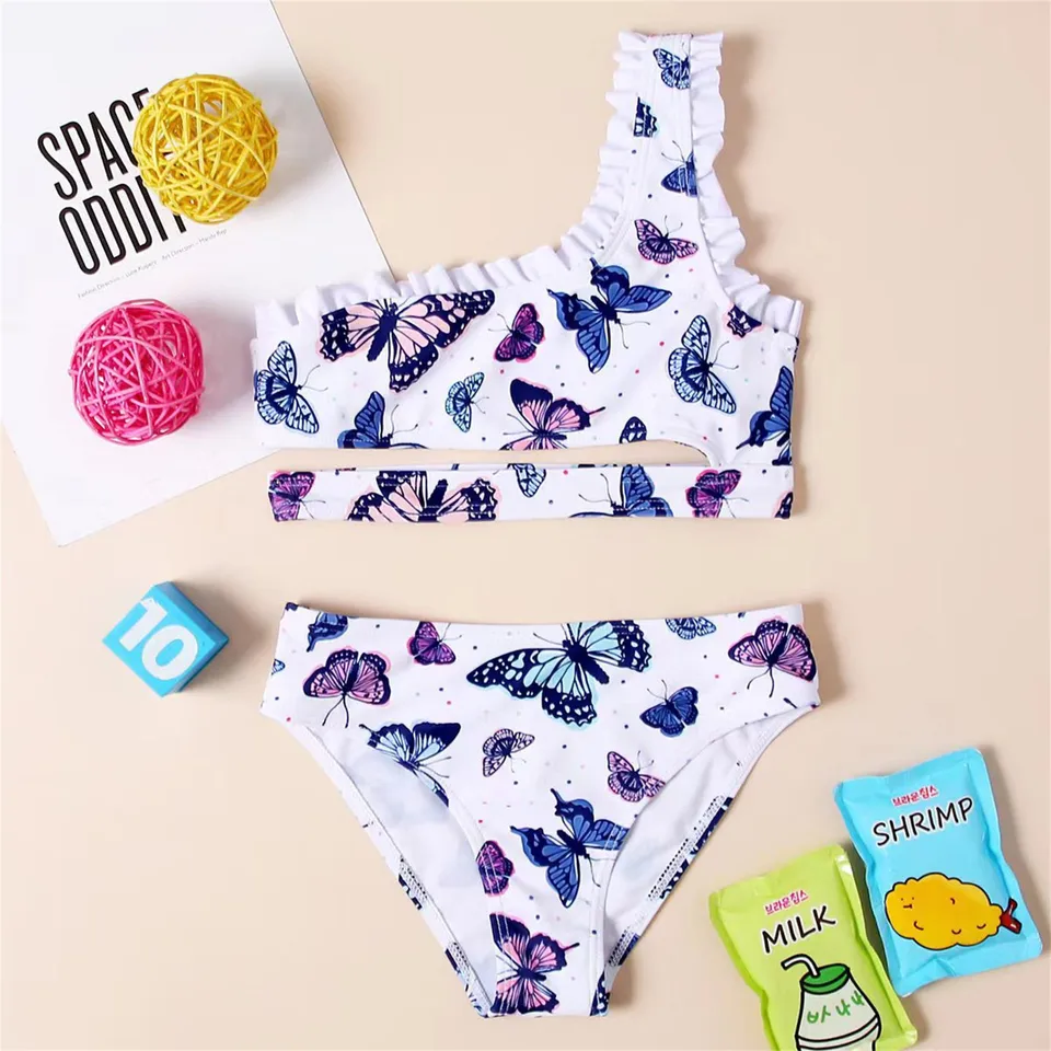 Dievčatá motýľ tlače roztomilé plavky bikiny 2 -kusové sety dojčenské oblečenie Dievčatá Dievčatá dievčatá frillované plavky plaviek pláž