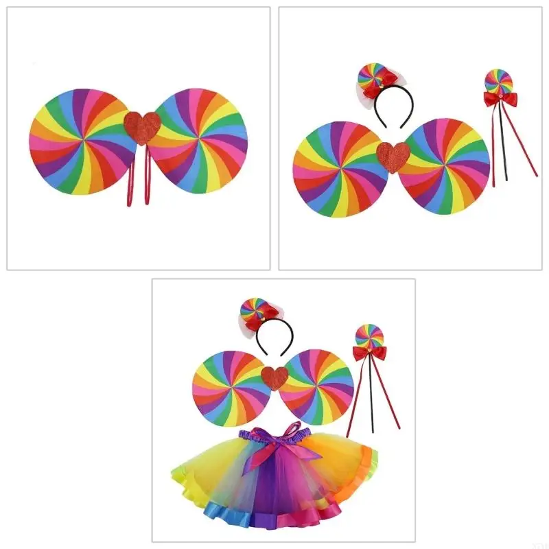 Dievčatá N7YF Princess Costume Set s sukňou, dúhovým farebným krídlom, prútik, vlasový obruč