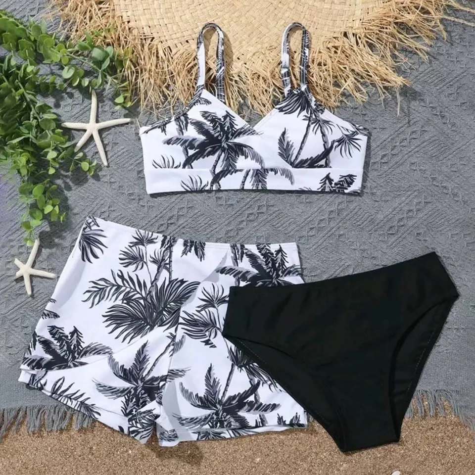 Dievčatá plavky dievča 3 kusové plavky móda Móda klasické roztomilé kvetinové tlačené bikiny s plážovými šortkami Holiday Swim Guard