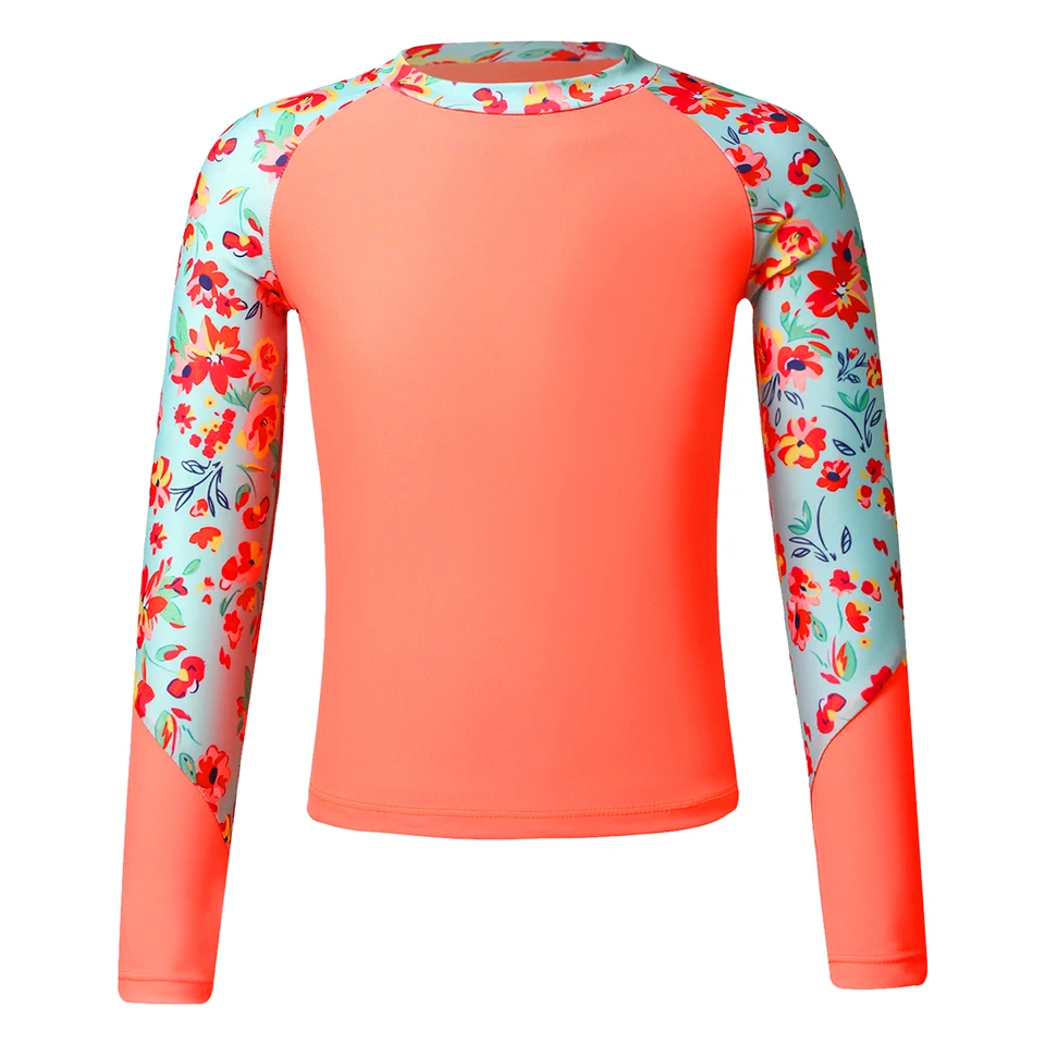 Dievčatá plávajú vrchol s dlhým rukávom Tops Tops Rash Guard Swim košeľa upf 50+ UV Slnko ochrana vyrážok Rash