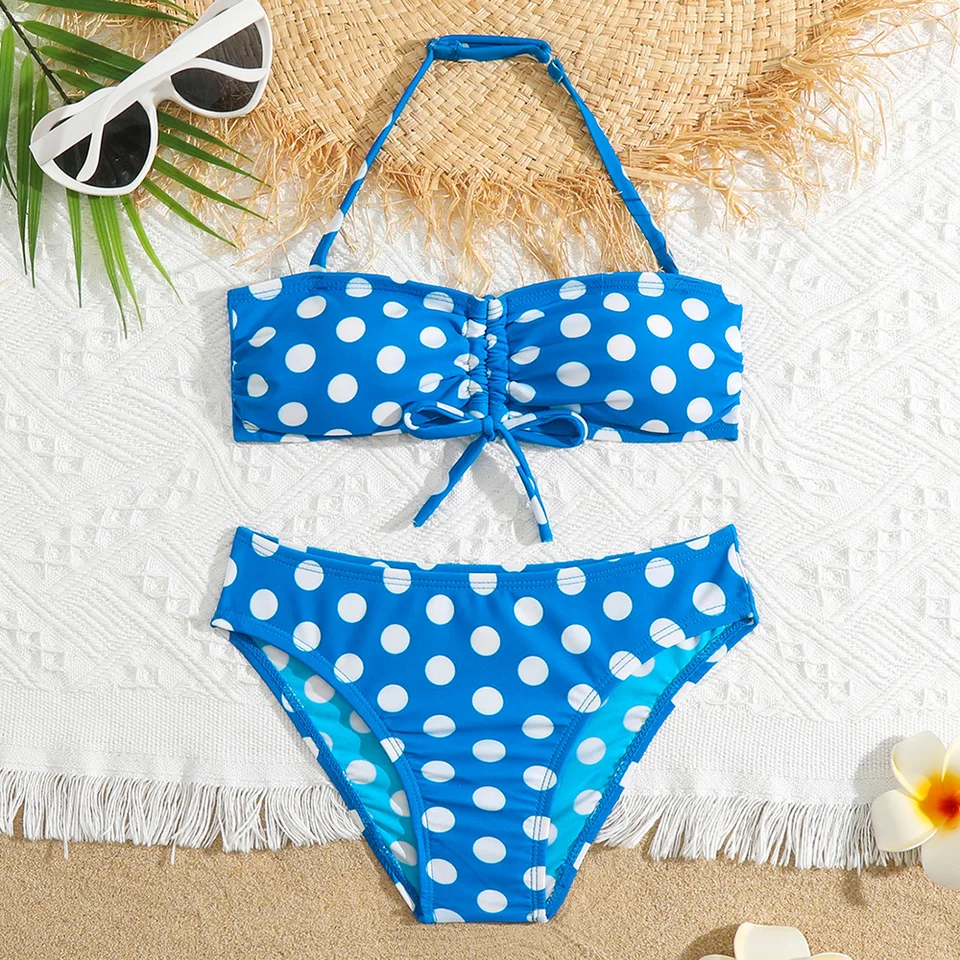 Dievčatá Polka Dot Print Bikini Plaviek Kids Halter Top Top Dous Detský plavky 5-10 rokov plavky Summer Beachwear 2023