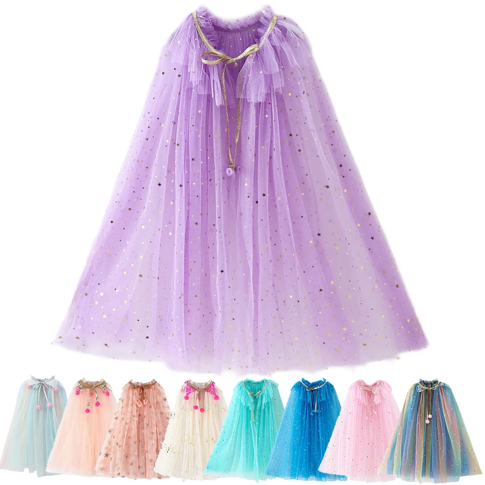 Dievčatá princezná Cape Children Costume Cloak Kids Aurora Rapunzel Elsa Carnival Party oblečenie dievčenské flitry Performance Performance