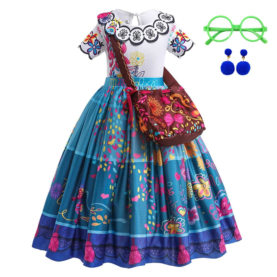 Dievčatá princezná kostýmy Deti Encanto Halloween Swing Naštávajúce šaty deti tlačené mirabel karikatúra fantasy cosplay šaty 3-12y
