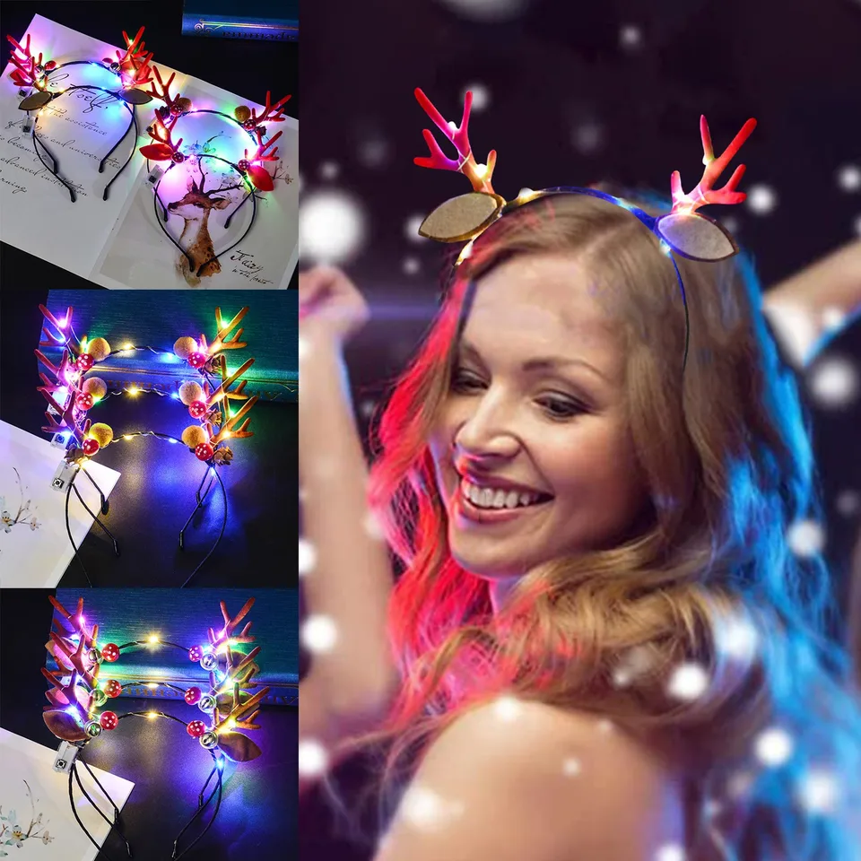 Dievčatá rozsvietia ružové sladké večierky Vlasové panovnice Ženy vianočné vlasy vianočné dekorácie Deer Luminous Hair Band 헤어핀