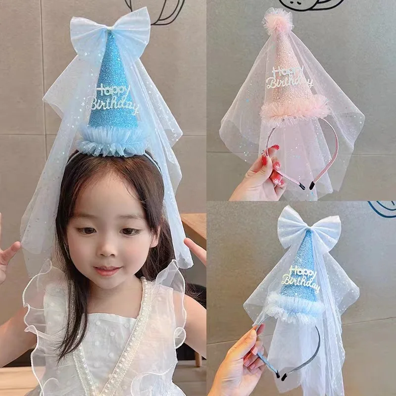 Dievčatá roztomilé gázové klobúky Hairband flitry List Letter Happy Narodeniny pokrývky hlavy malá princezná všetko najlepšie k narodeninám Hairband