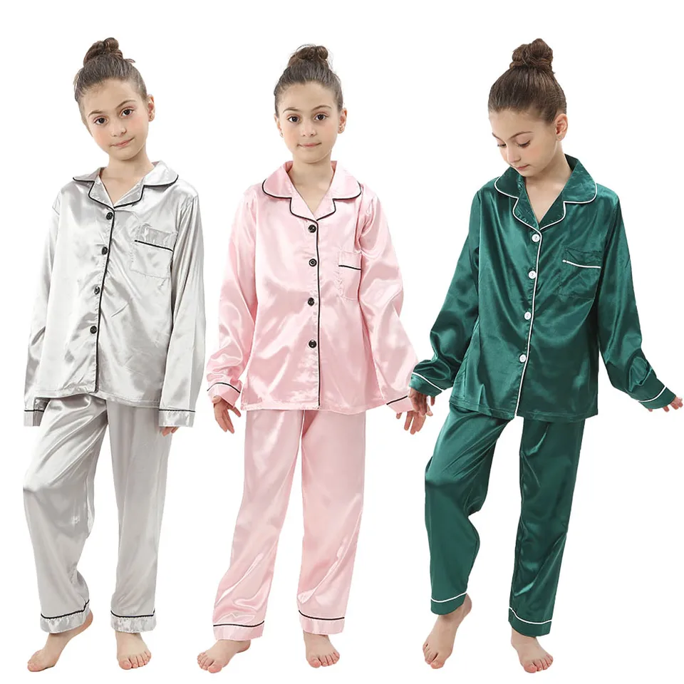 Dievčatá ružové saténové pyžamy súpravy detských 2ks nočné košele Loungewear Boys hodvábne pyžamá teenager nočné košele spánok pre 2-14t