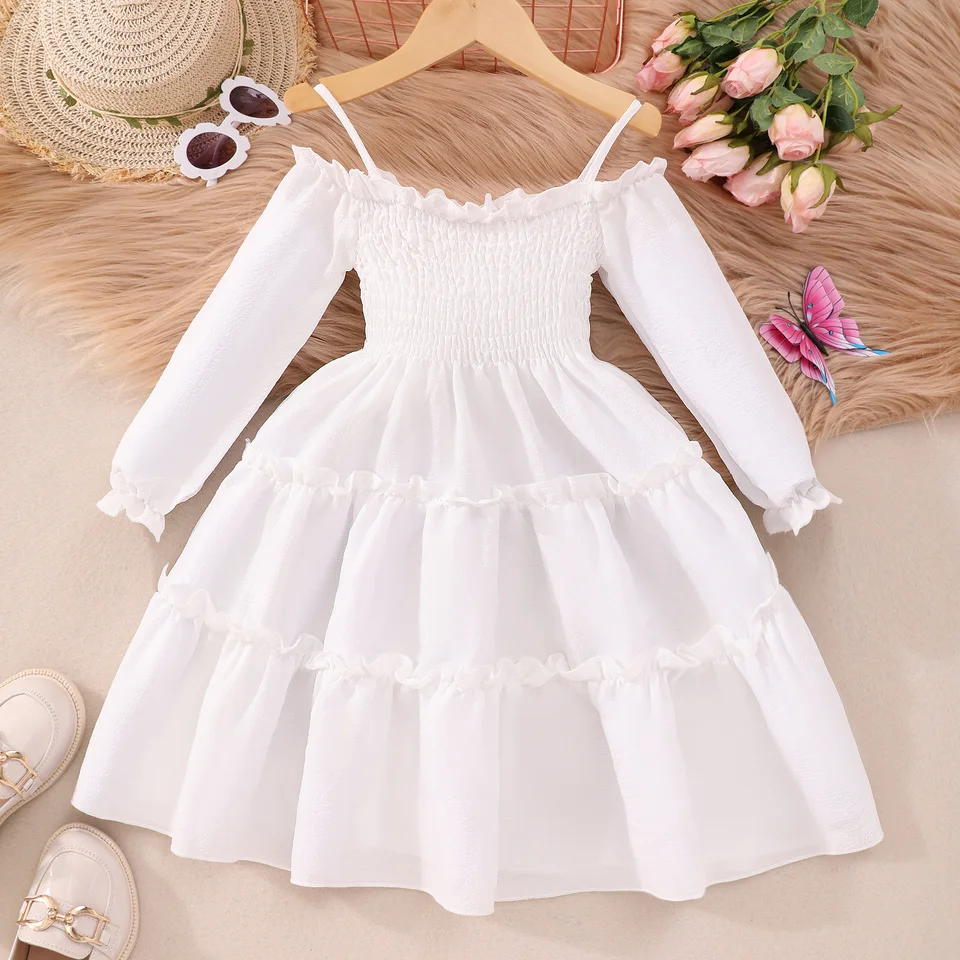 Dievčatá s dlhým rukávom CAMISOLE Jeden ramenný kábel zviazaný šaty