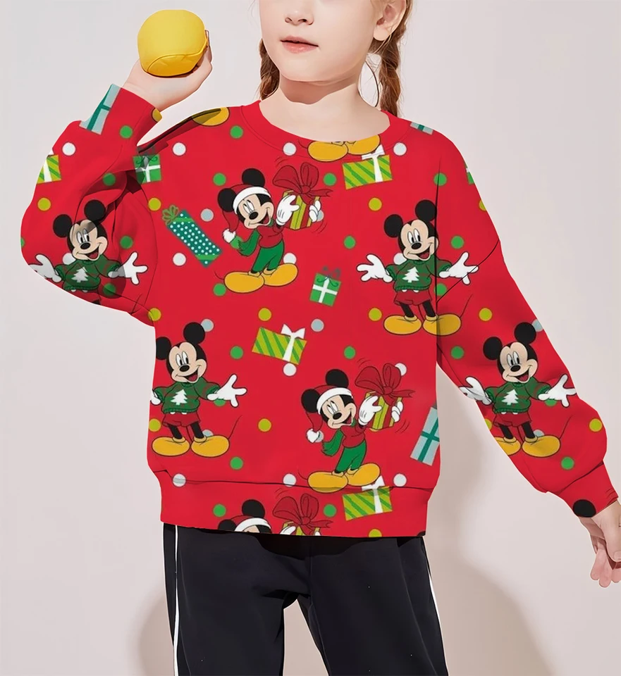 Dievčatá Spring a jesenná horúca predávka okrúhly krk Sweár Sweater Vianoce Disney Mickey Minnie tlač roztomilé módne oblečenie