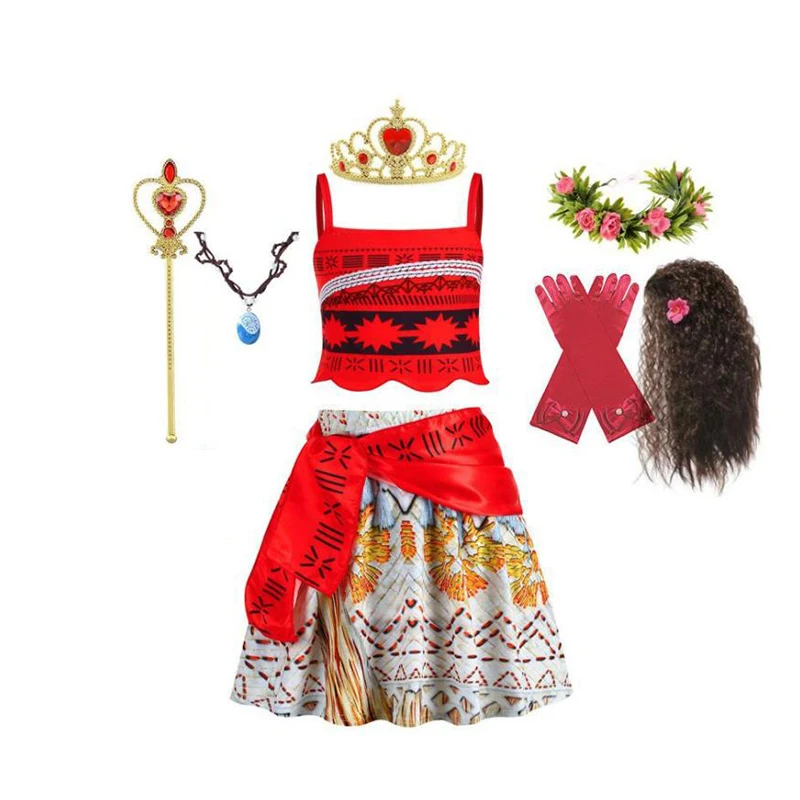 Dievčatá sukne súpravy pre školské výkonné oblečenie Tops Tops Pase sukne cosplay hallween chirstmas moana princezná kostýmy červené