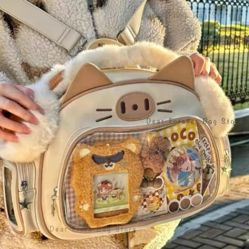 Dievčatá Transparentné vrecko Harajuku Crossbody Bag Dámske módne batoh nový y2k Kórejský kawaii mačka ida taška roztomilý Pu rameno taška
