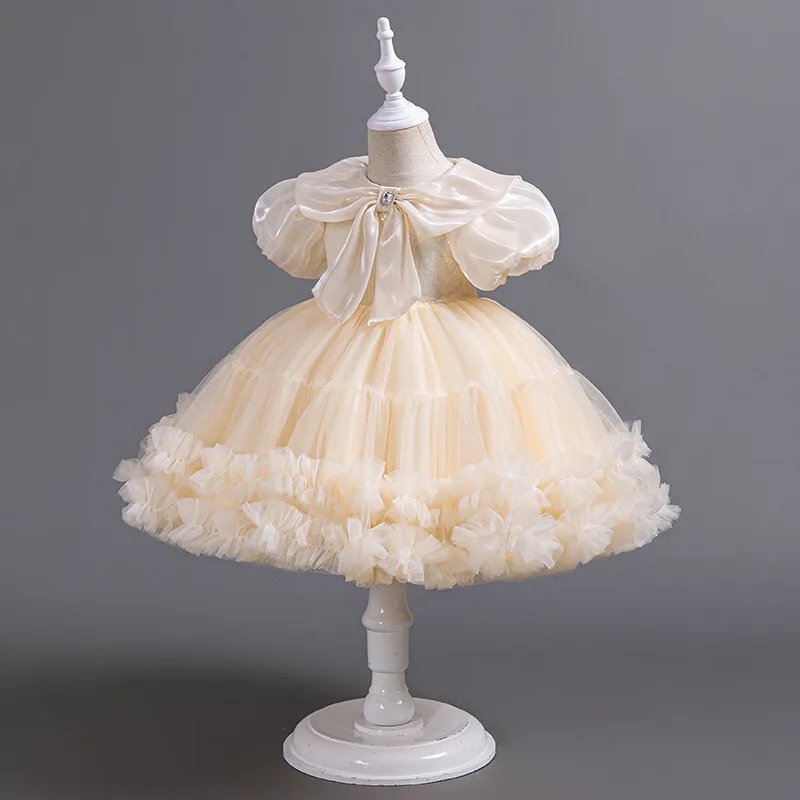 Dievčatá Tutu Prom Dress Puff Ruckve Pleskové guľôčkové šaty Šaty šaty princezná sieť