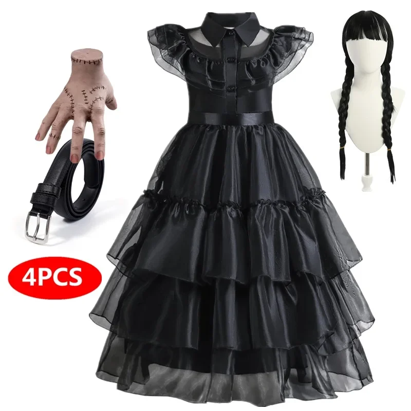 Dievčatá v stredu obliekajú deti addams halloween čierne gotické oblečenie fantasy karnevalové detské pódium Performance Cosplay kostým kostým