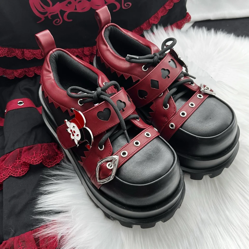 Dievčatá z gotického štýlu Lolita Platform Shoes, ženský poker klaun dekorácia halloween výťahov topánky
