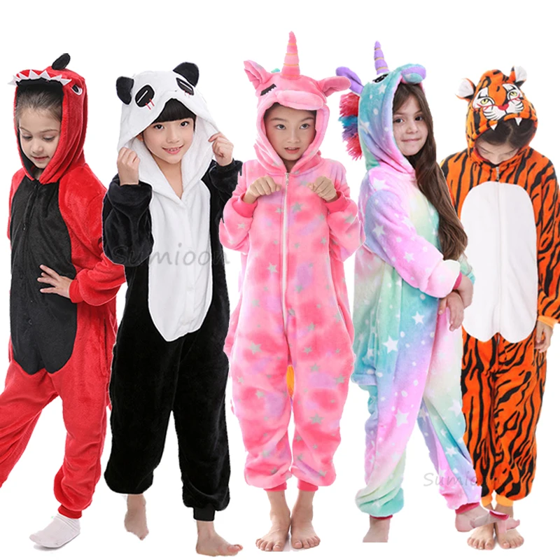 Dievčatá zvieracie pyžamy deti pre deti Dinosaurus Panda Cosplay kostýmy pre Halloween deti jednorože