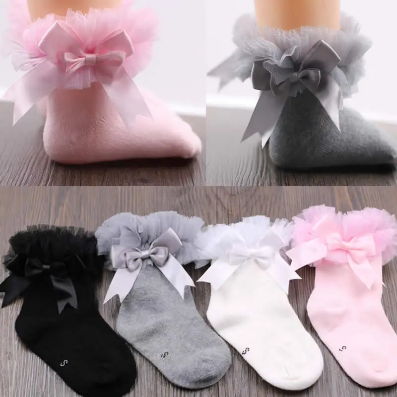 Dievčatá čipky Spring Jeseň Detské ponožky Detské dievča Dieťa Knee Vysoké ponožky Princess Party Wear Cotton Lace Bow Unisex Novinka ponožka