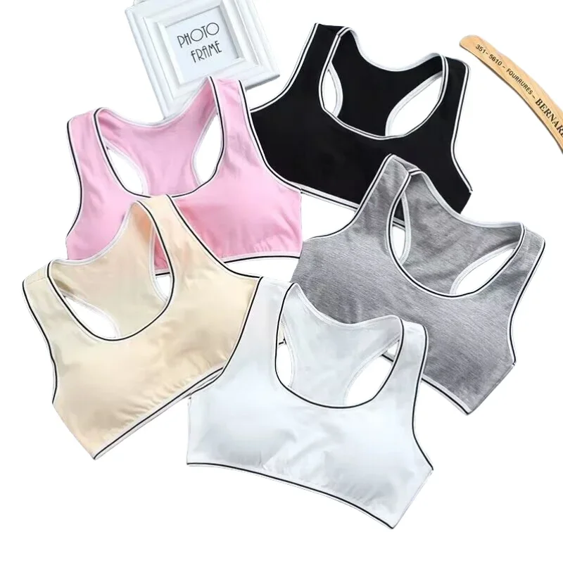 Dievčatá športová podprsenka Puberty Underwear Wireless Teenager hrudná podložka Cotton Training Bra 8-14 roky