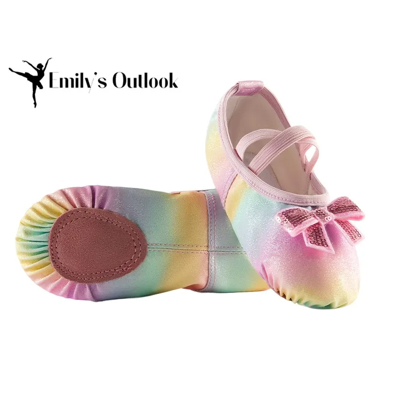 Dievčenské baletné topánky Glitter-sole Dance Plippers Toddler Kids Cvičenie topánok Flats mäkké ľahké elastické šnúrky farebné
