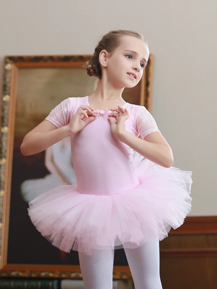 Dievčenské elegantné baletné šaty s krátkym rukávom Dance Wear Wear Sports Sukňa Kids batoľa gymnastika tréning tanečného trosky