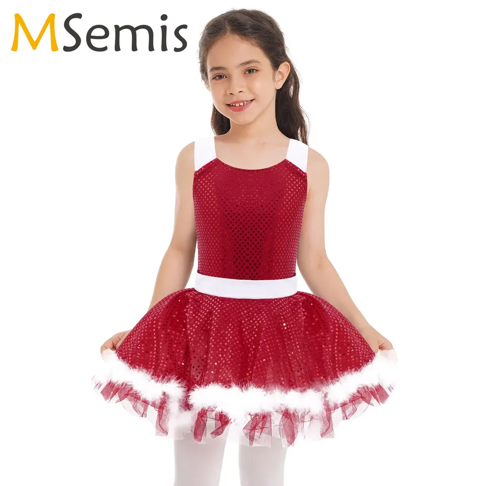 Dievčenské flitre baletné tanečné tutu šaty Candy Cane Feaping Ice Cor Codating Dress bez rukávkov vianočné tanečné tanečné cukríky Cande Party kostým