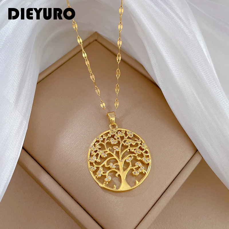 Dieyuro 316L z nehrdzavejúcej ocele Zlato farebný strom prívesok pre dám