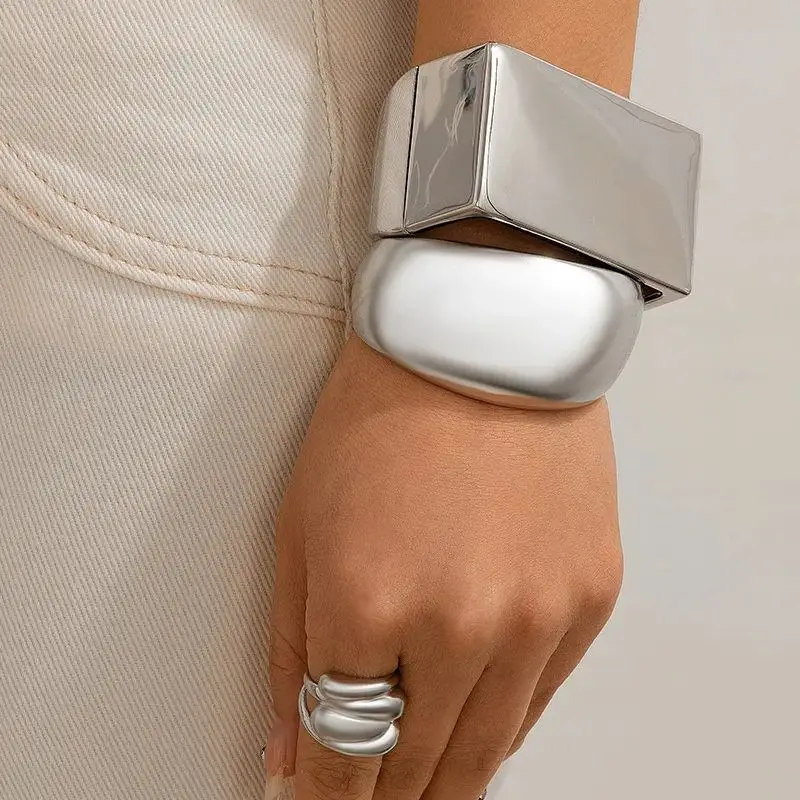 Diezi prehnané zlaté strieborné farby Bangles Vintage punk Nepravidelné geometrické náramky pre ženy náramky Men