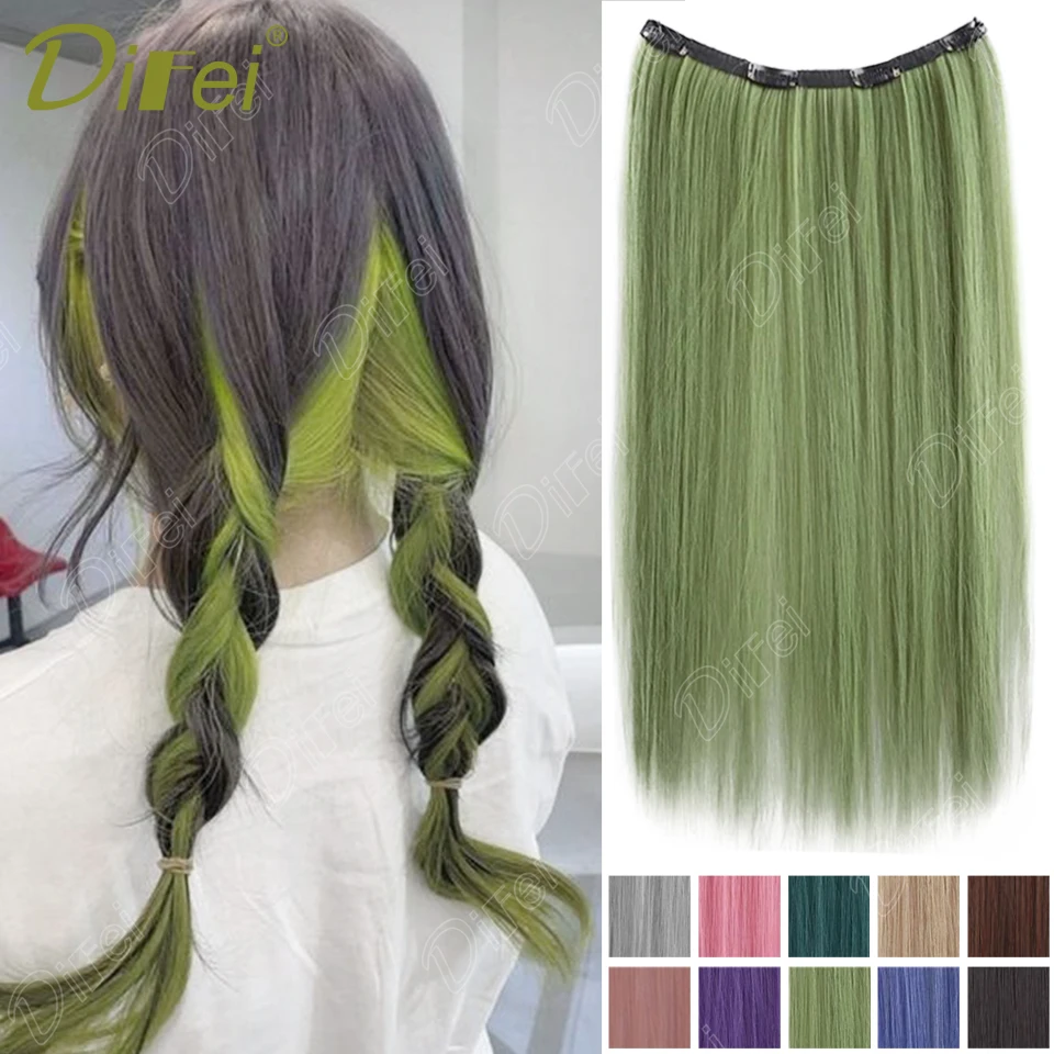 Difei Color Hair Patch Syntetická parochňa Dámska módna nadýchaná načrtávanie vlasov Objem vlasov jednodielny BB Clip Color Farba Priama vlasy Parochňa