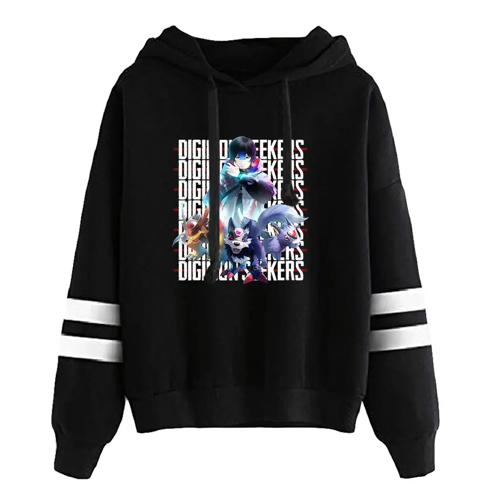 Digimon Adventure Anime Digimon Seathers Hoodie bez vrecka Paralelné bary rukávy Streetwear Ženy Muž Mikina harajuku oblečenie