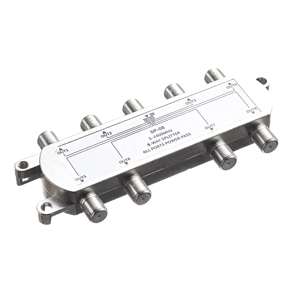 Digital 8-Way Coaxial Cable Splitter 5-2400MHz, RG6 kompatibilný, pracujte s analógovými/digitálnymi televíznymi pripojeniami a internetom