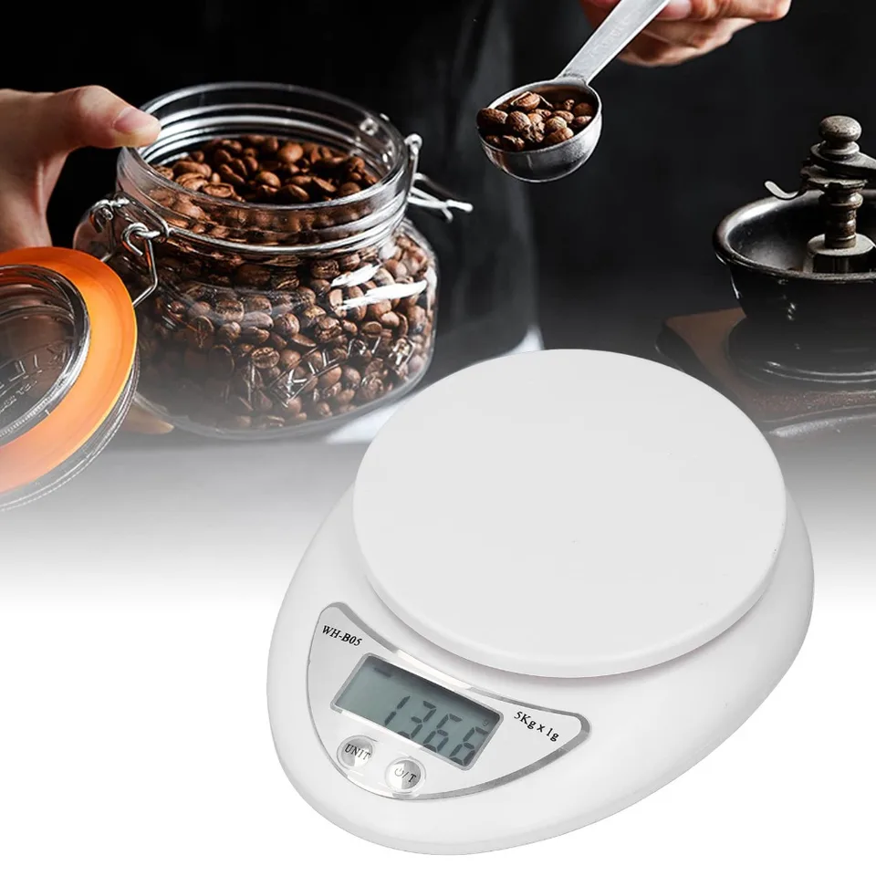 Digitálna kuchynská stupnica vysoká 5 kg/1g presnosť prenosná hmotnosť dodávok reštaurácie Potraviny vážiť s miskou na varenie výživovej stupnice
