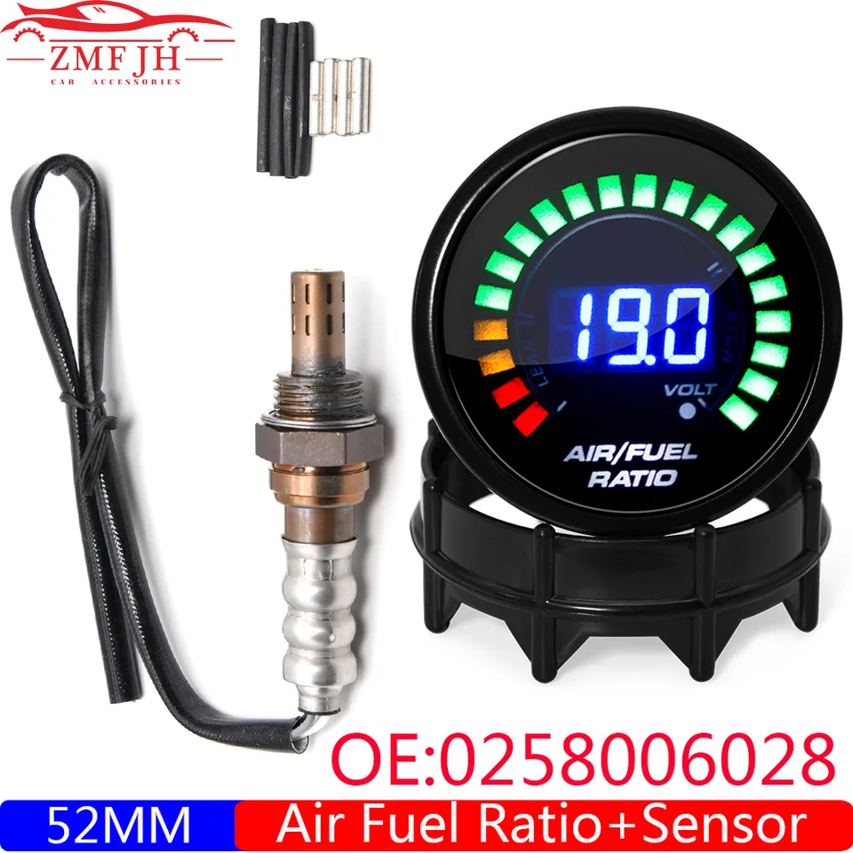 Digitálna plocha údenej tváre Digitálny AFR 52 mm Air Metter Air Metter Lambda Probe úzkopásmový kyslík O2 Senzor OE 2344209 pre benzínový automobil 12V