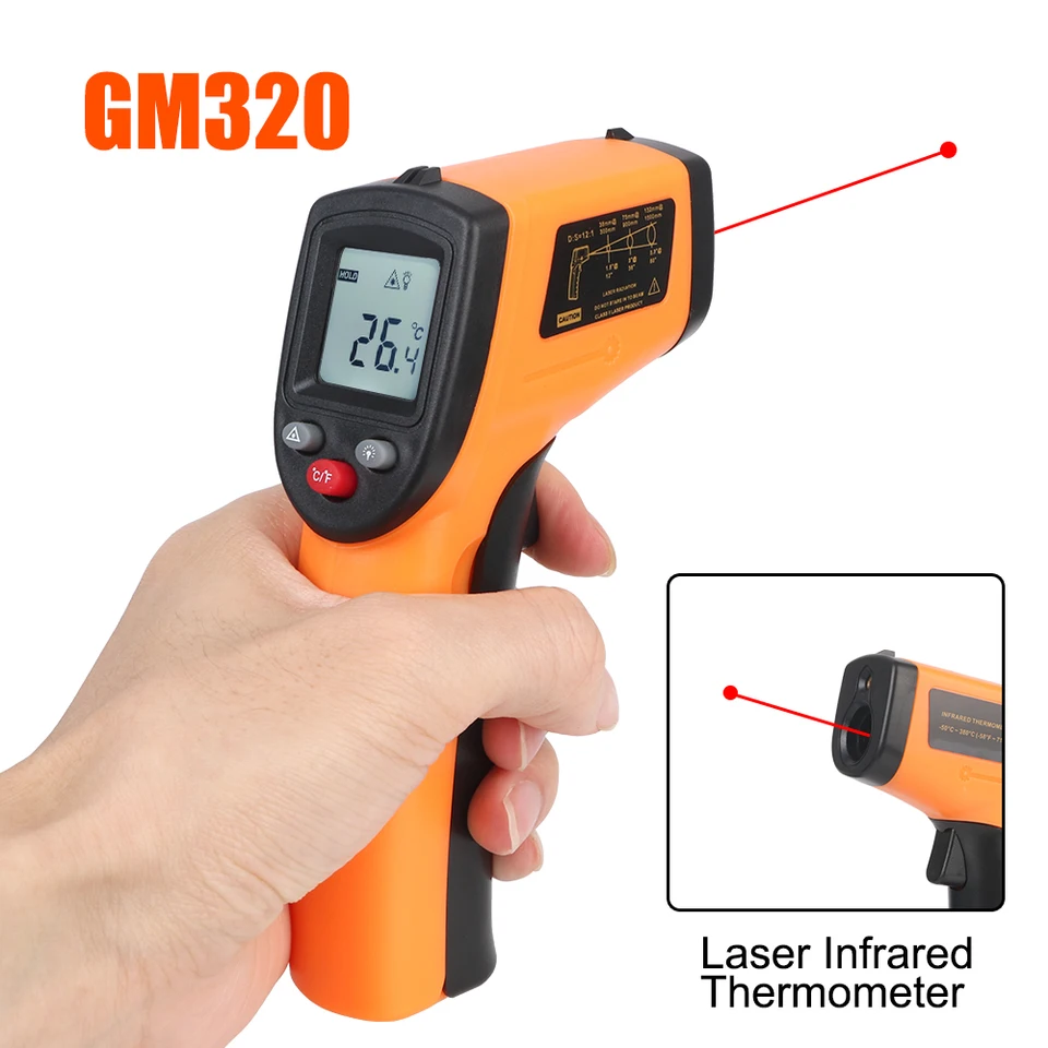 Digitálne -50 ~ 380 ° CC/F GM320 laserový merač teploty Gun Priemyselný infračervený pyrometer bez kontaktu Infračervený teplomer