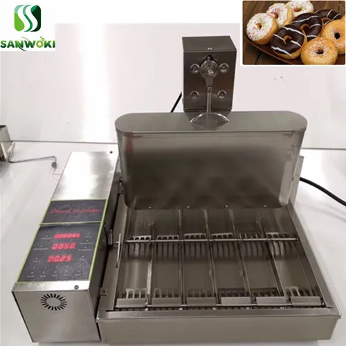 Digitálne 6 riadkov Mini Doghtnut Frying Machine Automatické formovanie šišiek sonut výroba stroja elektrický šiškový stroj