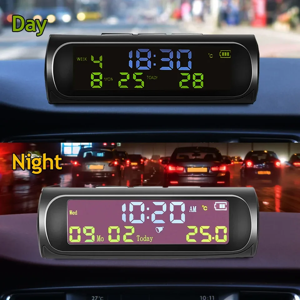 Digitálne hodiny solárneho vozidla s LCD Dátum času v aute Displej v aute pre dekoráciu osobných automobilov