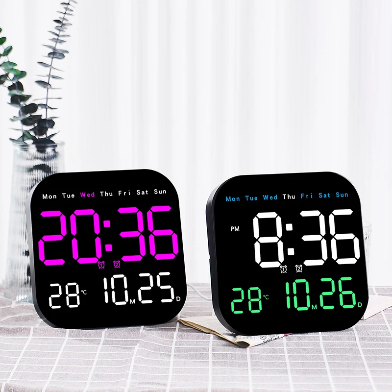 Digitálne nástenné hodiny LED luxusné tichý alarm elektronické stolové hodiny dekorácia pre diaľkové ovládanie spálne 12/24 hodín Dátum temperamentu Dátum