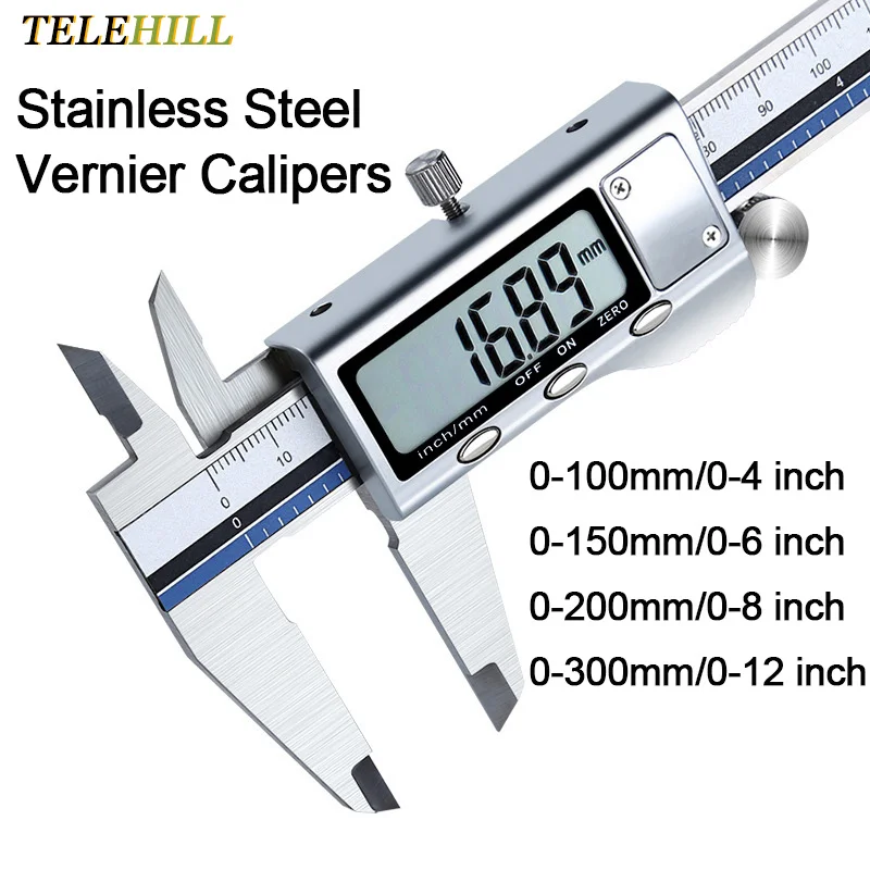 Digitálne strmene z nehrdzavejúcej ocele 0-100 mm/0-150 mm/0-200 mm/0-300 mm Vernier Micometer Micrometer Všetky kovové elektronické vernier Caliper