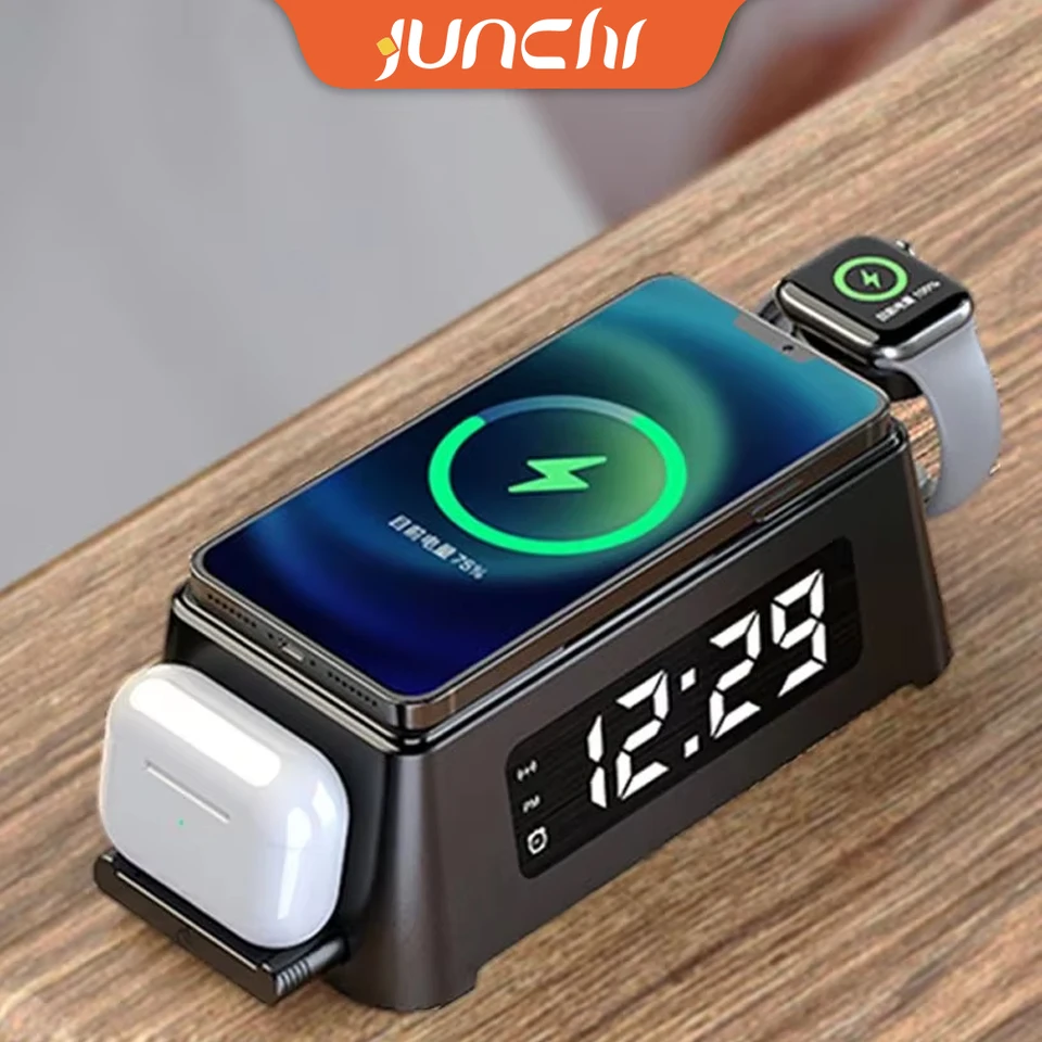 Digitálny budík Dock 3 v 1 bezdrôtovej nabíjačky pre Apple Watch/iPhone 15/11/11/11/8/XR/AirPods 3 Pro 15W Fast Wireless nabíjačka