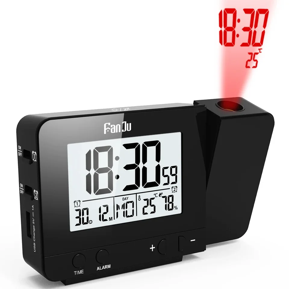 Digitálny budík pre projekčné hodiny s predpovedou predpovede počasia Snooze TABLE TIME TIME TEME TEM