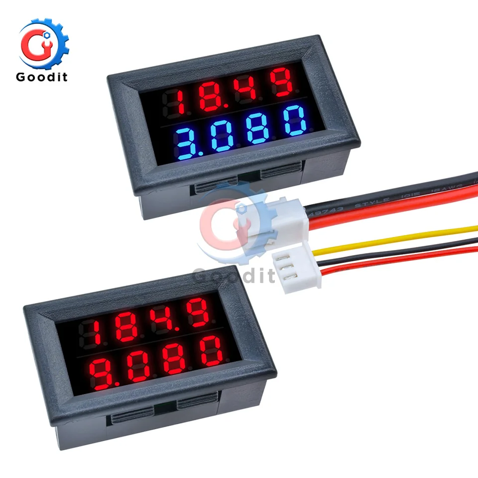 Digitálny DC Voltmeter Ammeter 4 Bit 5 drôtov DC 100V 200 V 10A napätie prúdu AMP panelového merača LED DUAL DUUL DULE DULE