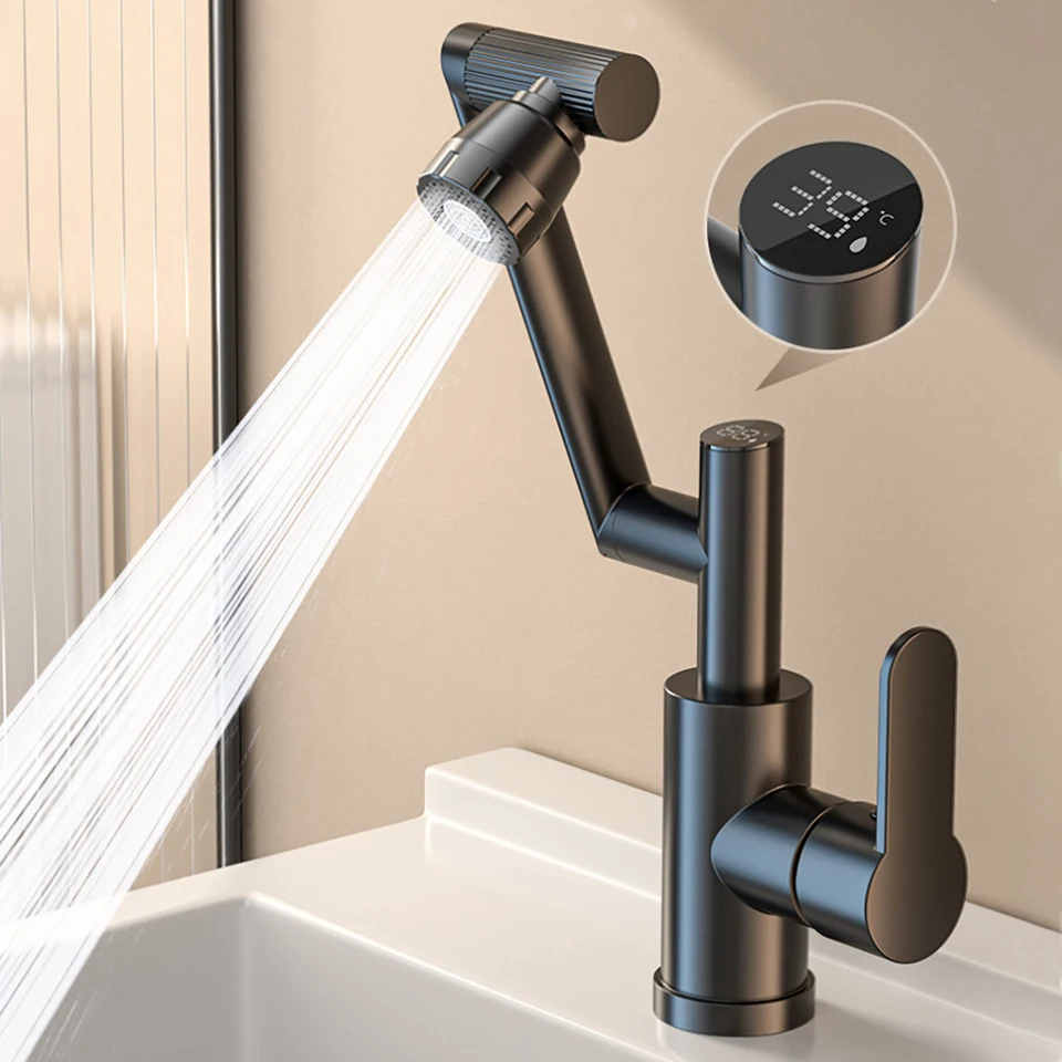 Digitálny displej LED povodie Faucet 360 Rotácia Multifunkčný prúd Sprayer horúca studená voda umývadlo pre umývanie kohútika pre kúpeľňu