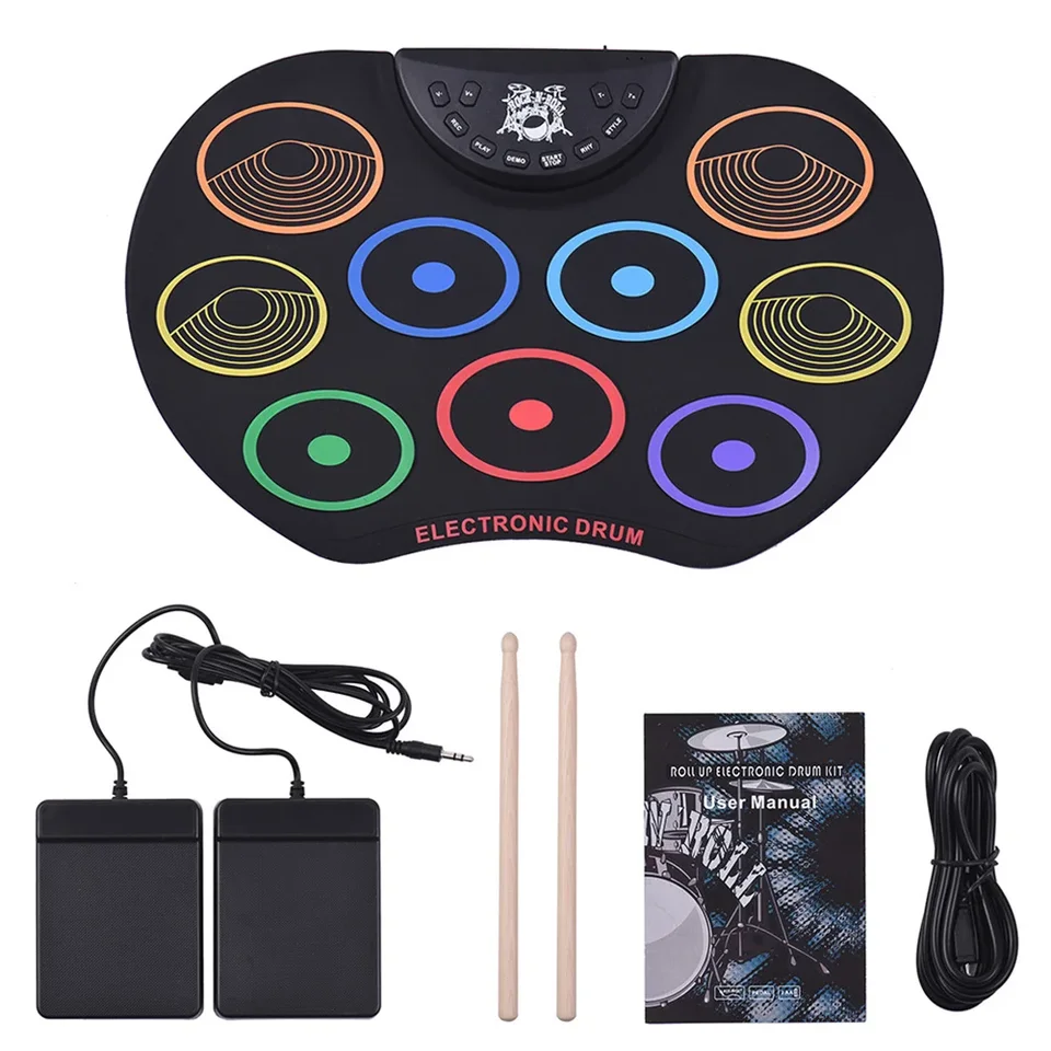 Digitálny elektronický bubon set USB Roll-Up Silicon Drums Pad Compakt Veľkosť skladacie elektrické bubnové súpravy s pedálmi s nohami