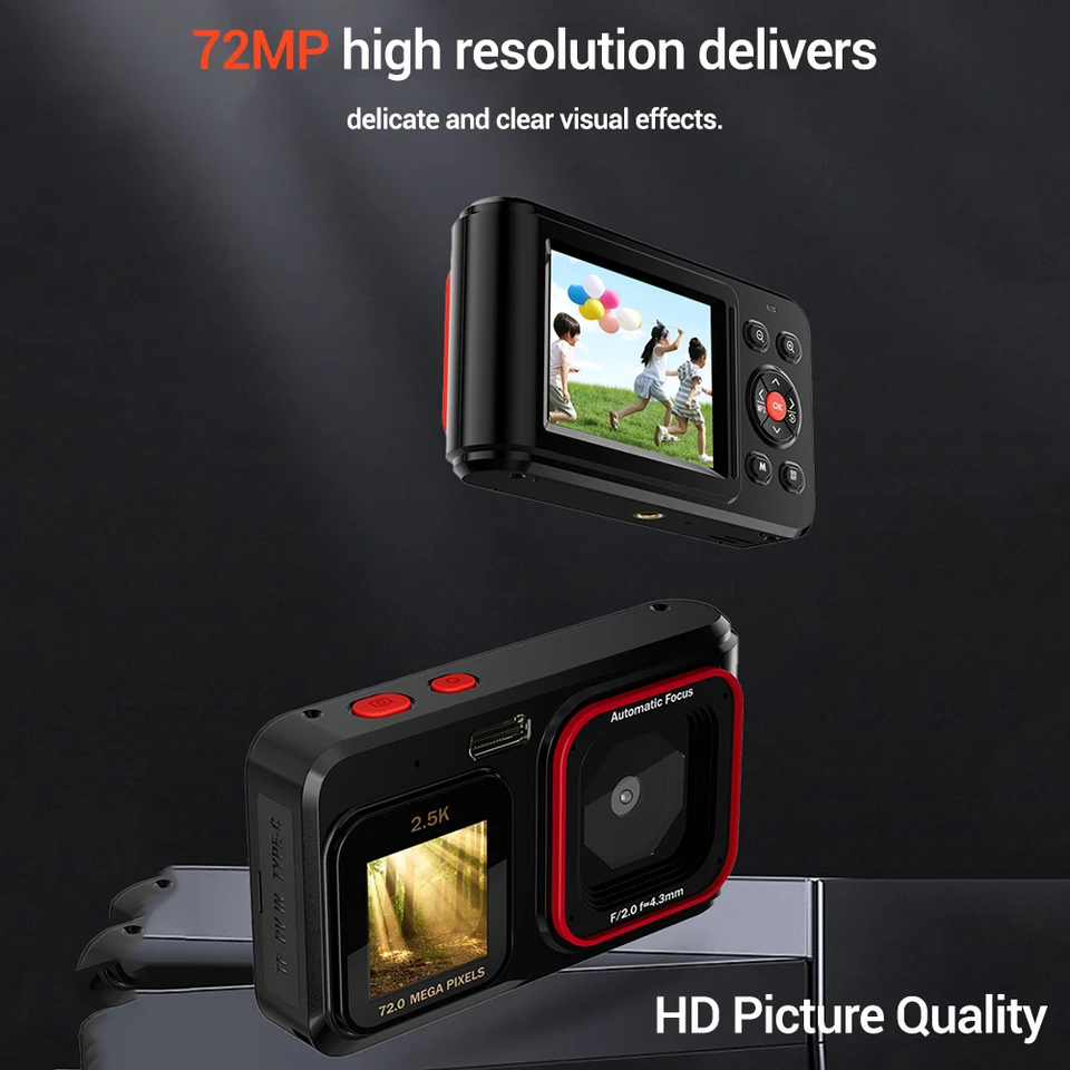 Digitálny fotoaparát 72MP Photography Vlogging Camera s duálnou obrazovkou 2,5 K HD Videokamera pre cestovnú domácu kanceláriu