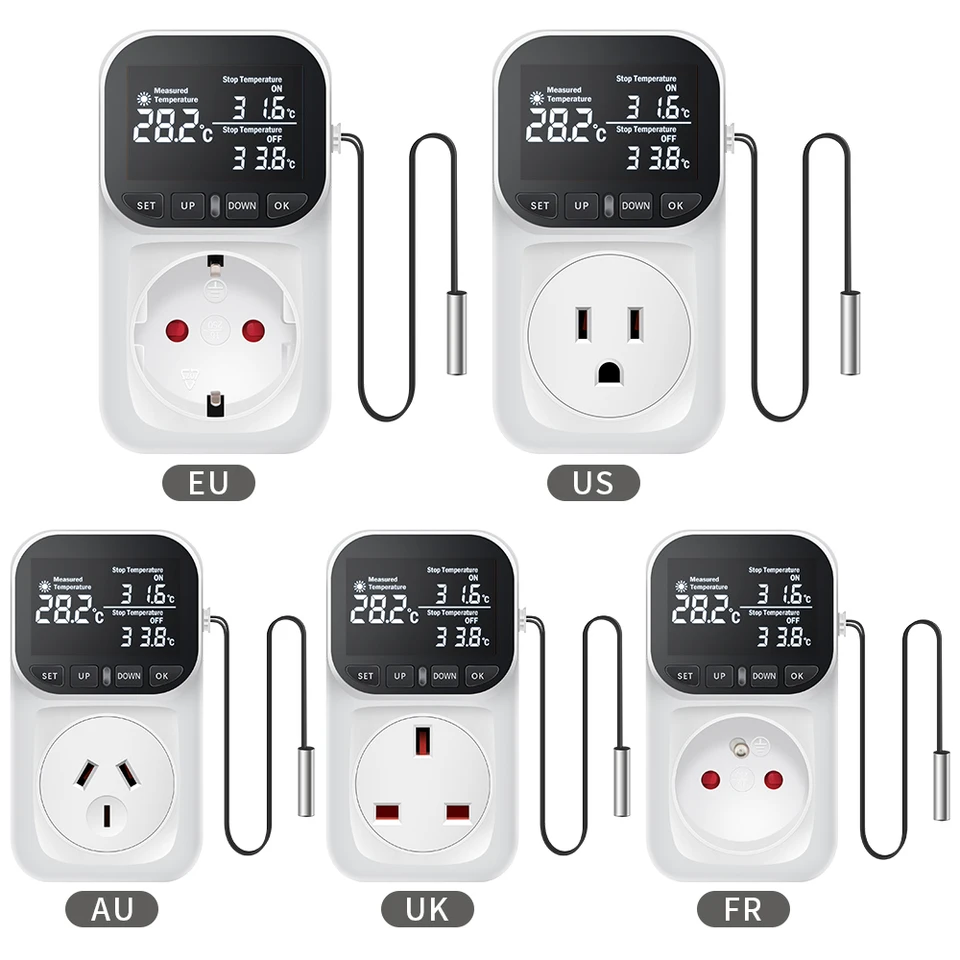 Digitálny regulátor teploty Socket Termostat EU zástrčka 220V LCD displej predvoleného spínača prepínač chladenia Teplota Senzor teploty teploty