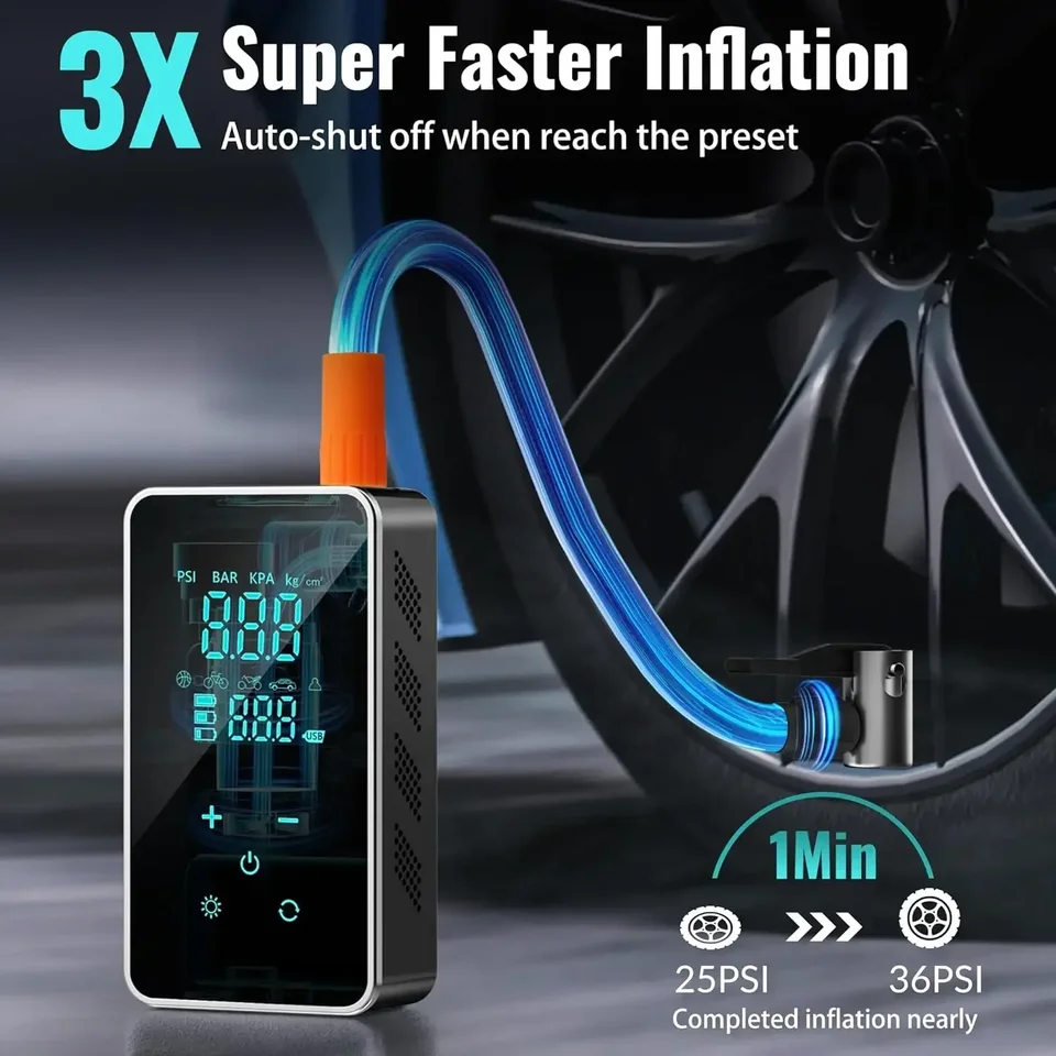 Digitálny vzduchový kompresor 150 psi Mini pneumatika nafukovača USB nabíjateľný automobil Elektrické vzduchové čerpadlo LCD displej pre infláciu motocykla automobilu