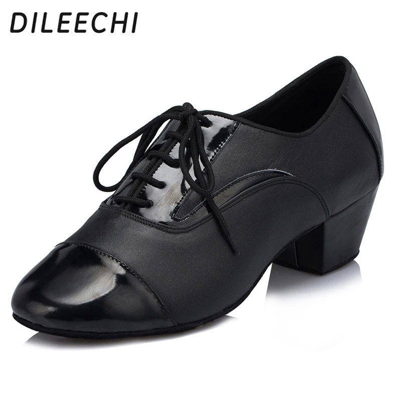 Dileechi Pánska čierna pravá kožená latinská tanečná topánka Male Cowhide Ballroom Dancing topánky Prispôsobené veľkú veľkosť pre chlapcov