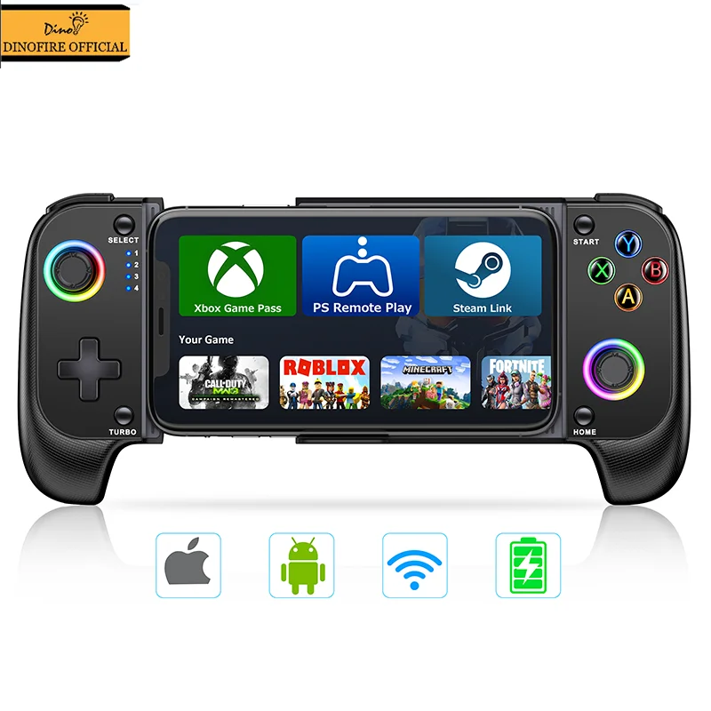 Dinofire Bluetooth Gamepad Mobile Game Controller s Hall Effect Stick for iPhone 15 Android PS Remote Play Cloud Game