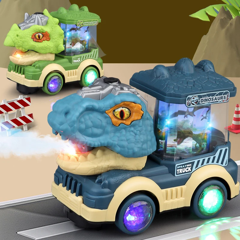 Dinosaur Spray Electric Auto s hračkou s ľahkým zvukovým dinosaurom Model Triceratops Tyrannosaurus Rex Interactive Kid Boy Truck Toy Darček