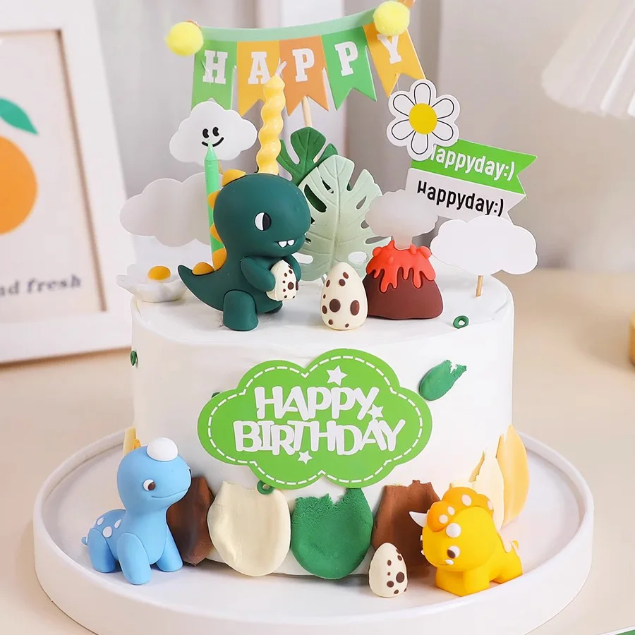 Dinosaurus téma koláč topper karikatúra Jurassic Tyrannosaurus rex ornament Kids roky staré narodeninové oslavy dekorácie chlapec bábätko